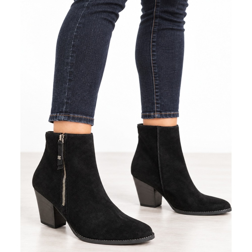 NEW Paul Green Reya Black Suede Ankle Boots Block Heel Women's US 9